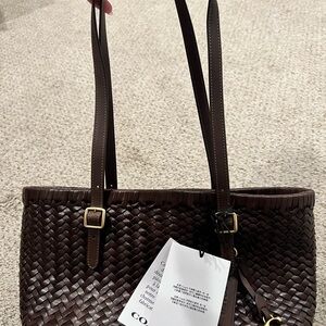 Coach Dark Brown Woven Leather Tote
